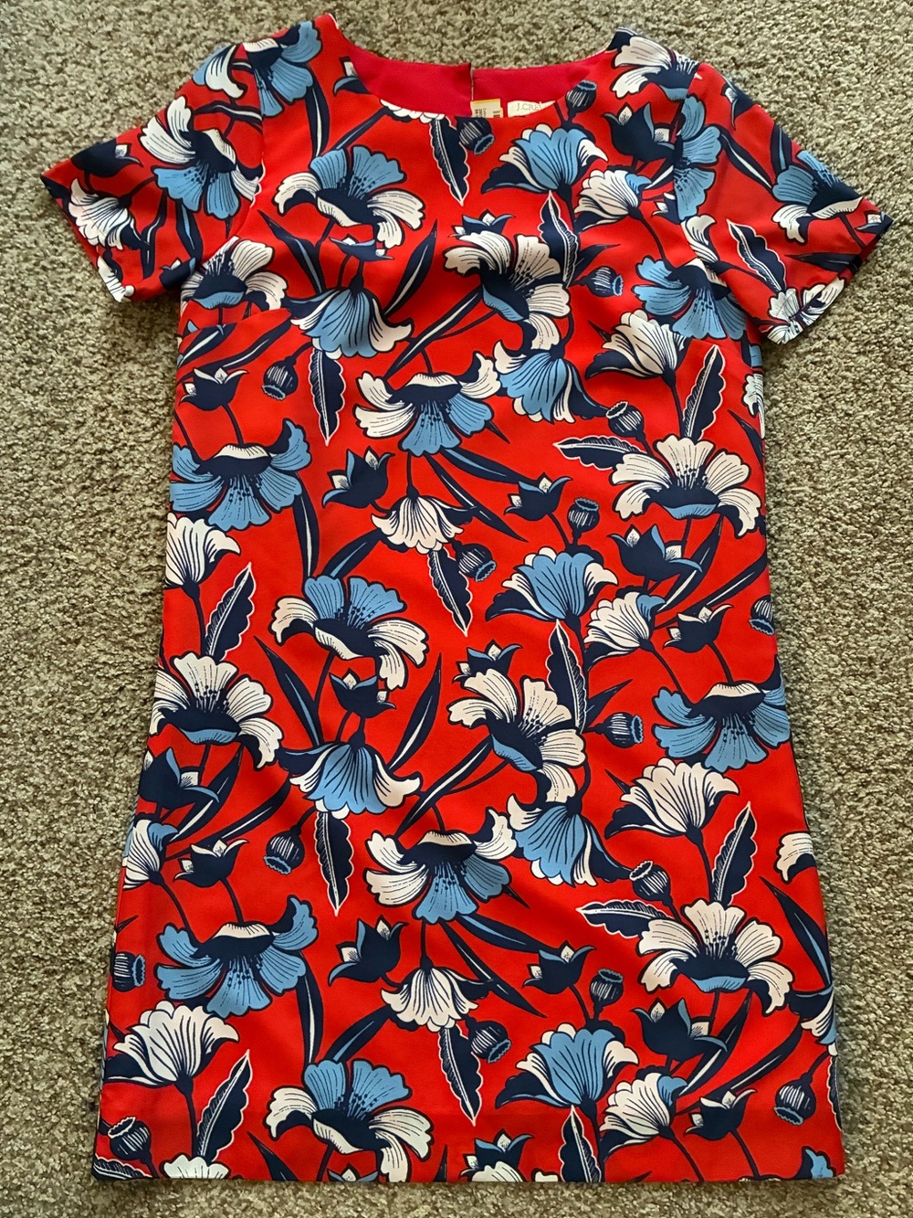J.Crew Red & Blue Floral Print Gallery Shift Dress Size 00